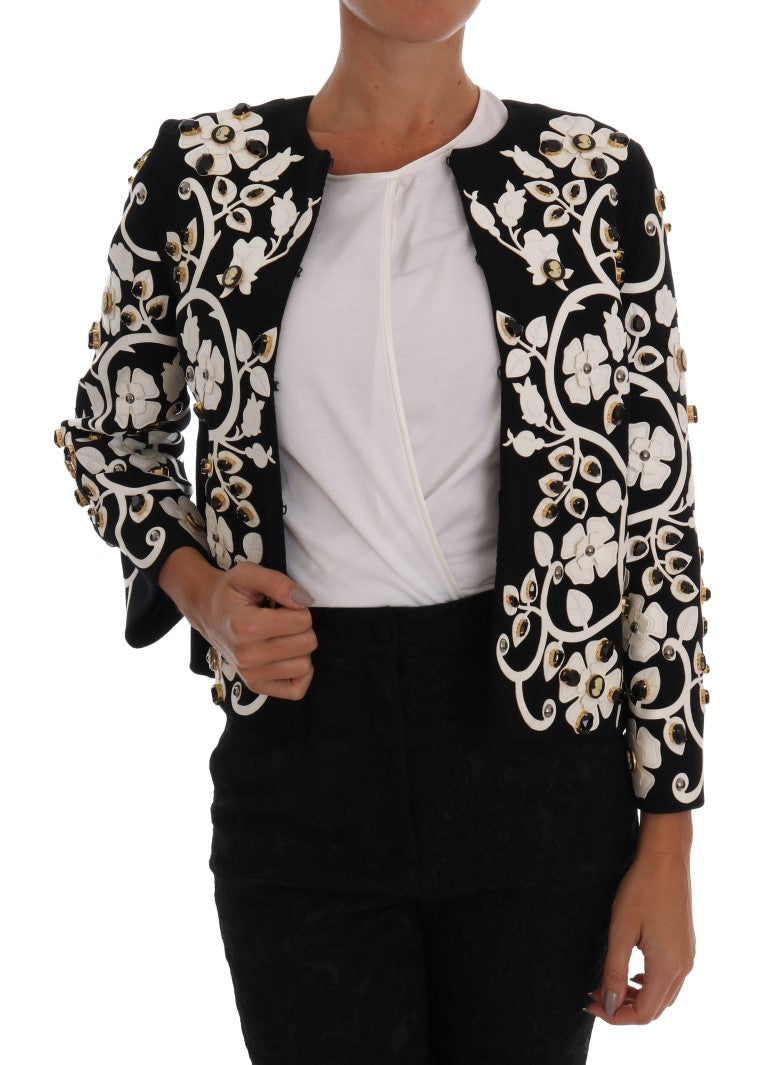 Dolce & Gabbana Black Baroque Jacket with Flowers and Crystal
